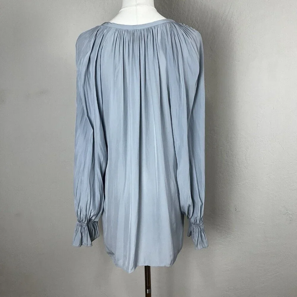 Ramy Brook‎ Maternity Blouse Peasant Cut Out Grommet Long Sleeve Pale Blue Small